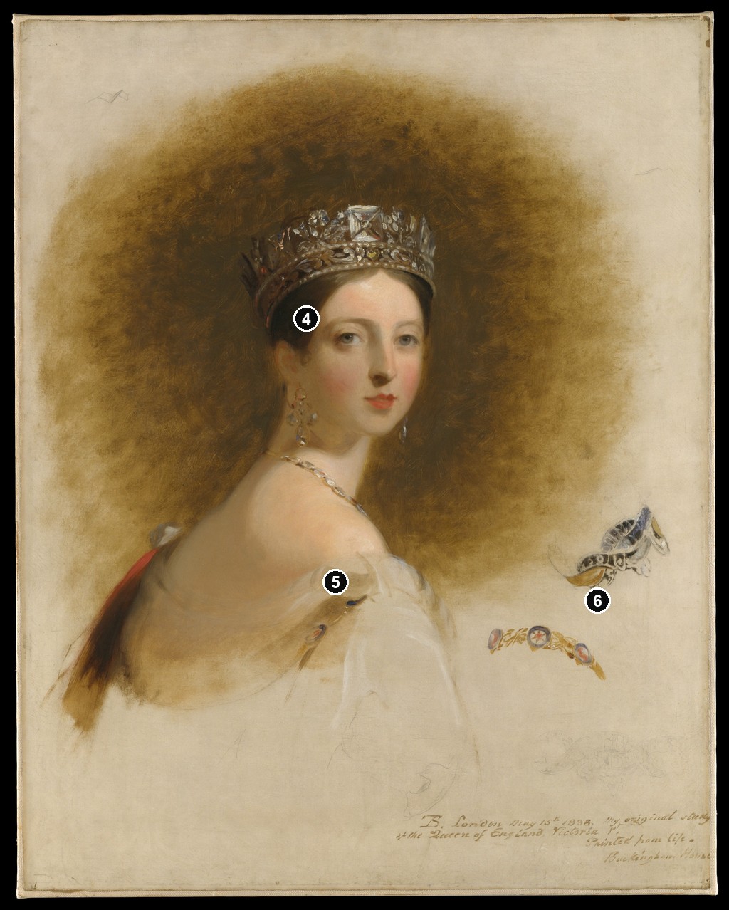 Annotated details from Queen Victoria Study by Thomas Sully